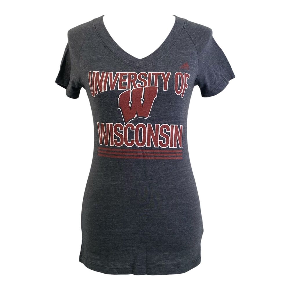 Adidas Wisconsin Badgers Shirt Womens Medium Gray Short Sleeve NCAA Athletic
